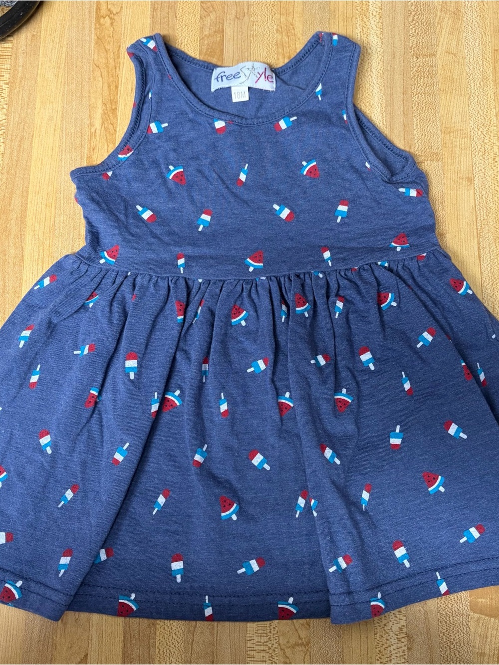 Freestyle Navy Sleeveless Dress with Red & White Popsicle and Watermelon Print